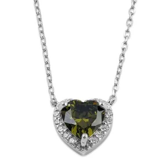 Sterling Silver Peridot and Clear CZ Heart Halo Adjustable Necklace New - Picture 3 of 5